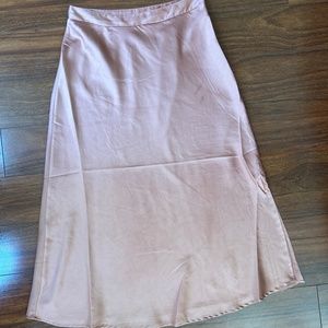 pink satiny midi skirt